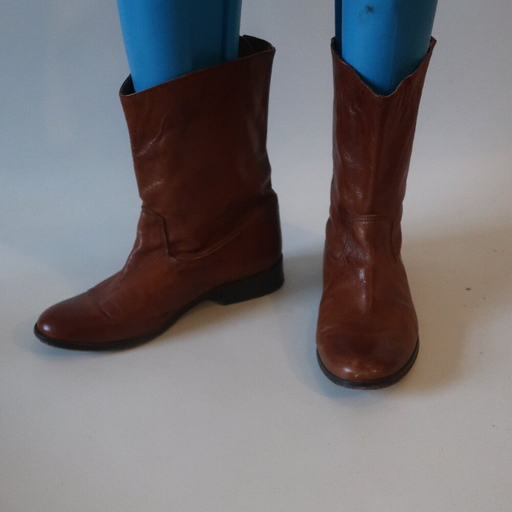 Womens J. Litvack Brown Leather Midi Boots 371/2 EUR/US 7.5